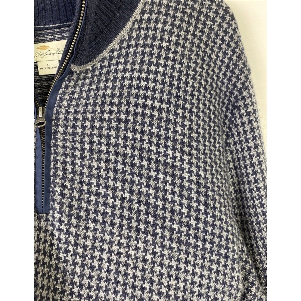 Bob Timberlake Sweater Mens L Merino Wool Blue Gray Houndstooth Pullover 1/4 Zip - Picture 7 of 7